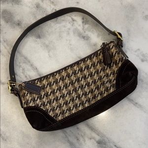 Coach Brown Houndstooth Tweed and Suede Purse